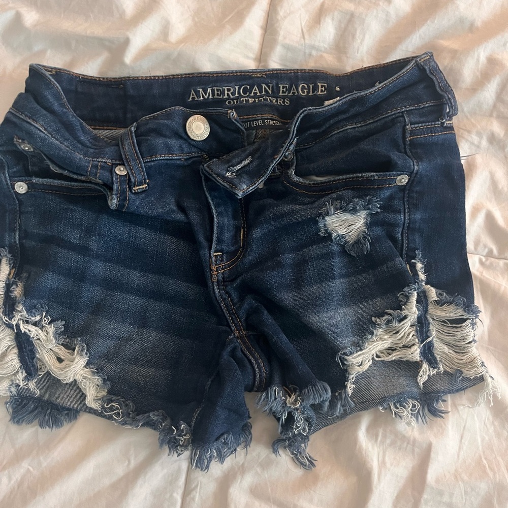 American Eagle Outfitters Blue Distressed Jean Shorts